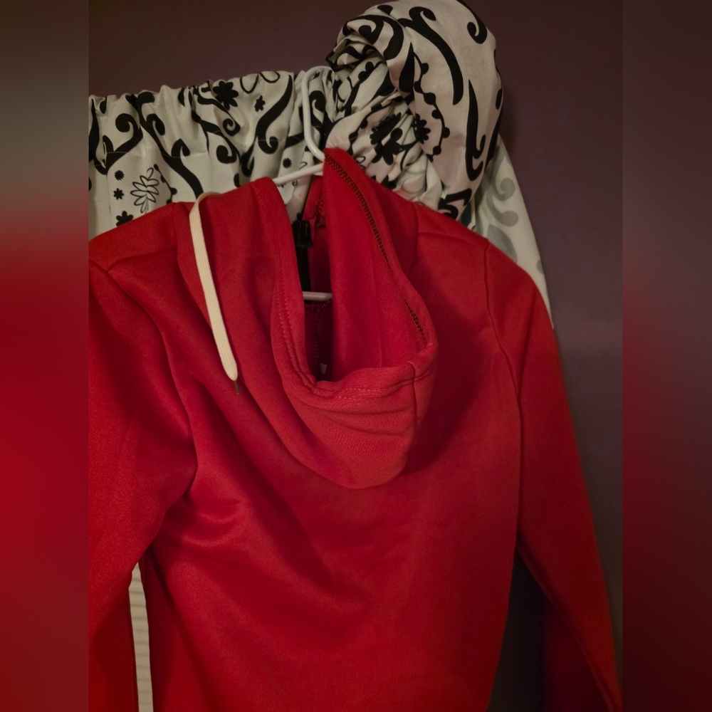 Long Red Zip Up Hoodie Dress - Picture 5 of 5